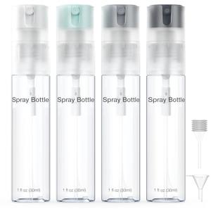 Bomeiyi 4 Pack Refillable Spray Bottle, Reversible Small Empty Spray Bottle with Fine Mist, Leak Proof - for Cleaning Solutions, Mosquito prevention, Face & Hair Mist - 4pk 1 OZ / 30 ML