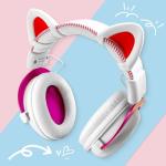 REEYEAR Cute Pink Cat Ears Fits for HypreX Cloud/Cloud Stinger/Cloud Flight Headsets, Universal Fit Lovely Kitty Adjustable Attachment Straps for Video Live Gaming Headphone, Snow&Ruby