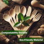 EVINAKO Wooden Cutlery Set - Pack of 150 (50 Spoons, 50 Forks, 50 Knives) | Eco-Friendly, Biodegradable & Reusable | Sustainable, Chemical-Free & Food Safe