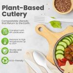 EZYLINKER Compostable Utensils Set (300Pack), Heavy Duty & Eco-Friendly No-Plastic Spoons, Forks, Knives Cutlery Set - 100% Disposable Cornstarch Flatware for Lounge Party Wedding BBQ Picnic Camping