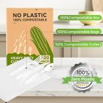 EZYLINKER Compostable Utensils Set (300Pack), Heavy Duty & Eco-Friendly No-Plastic Spoons, Forks, Knives Cutlery Set - 100% Disposable Cornstarch Flatware for Lounge Party Wedding BBQ Picnic Camping