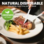 EZYLINKER Compostable Utensils Set (300Pack), Heavy Duty & Eco-Friendly No-Plastic Spoons, Forks, Knives Cutlery Set - 100% Disposable Cornstarch Flatware for Lounge Party Wedding BBQ Picnic Camping