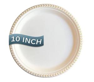 The Fancy Dime Disposable Paper Plate: Heavy Duty, Elegant, Eco-Friendly, Compostable Paper Plates (50 Count), Tree Free Sugarcane Bagasse Plate with Color Party Plate (10 inch Gold Dinner Plate)