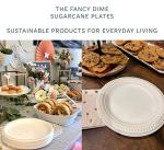 The Fancy Dime Disposable Paper Plate: Heavy Duty, Elegant, Eco-Friendly, Compostable Paper Plates (50 Count), Tree Free Sugarcane Bagasse Plate with Color Party Plate (10 inch Gold Dinner Plate)