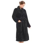 Inner Wish Womens Plush Fleece Robe, Cozy Warm Bathrobe Fuzzy Female Spa Robe With Pockets, BLACK,2XL/3XL