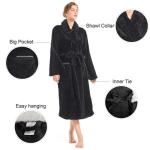 Inner Wish Womens Plush Fleece Robe, Cozy Warm Bathrobe Fuzzy Female Spa Robe With Pockets, BLACK,2XL/3XL