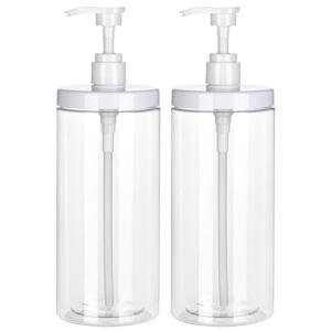 Yebeauty Refillable Pump Bottles Dispenser, 2pcs 40.5oz/1200ml Clear Soap Disoenser Wide Mouth Jar Style Empty Lotion Pump Dispenser for Bathroom Shampoo and Body Wash