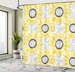 Ambesonne Yellow Shower Curtain, Colorful Illustration of Sun Flower with Motifs and Patterns Summer Nature Artprint, Cloth Fabric Bathroom Decor Set with Hooks, 69" W x 70" L, Yellow Grey
