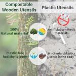 Compostable Wooden Utensils Set - 500 Pieces Disposable Wood Cutlery (200 Spoons, 200 Forks,100 Knives)-Bamboo Utensils And Plastic Silverware Alternative, Heavy Duty Utensils For Party