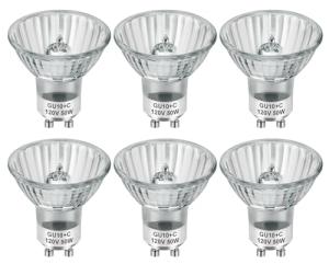 SerBion GU10 120V 50W Halogen Light Bulbs for Track and Range Hood, GU10+C Candle Warmer Lamp with Dimmable, 2700K Warm White, 6000+Hours Long-Lasting Pack of 6