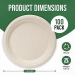 9 Inch Compostable Paper Plates (100 Pack) - Eco-Friendly Disposable Dinnerware for Parties, Microwavable & Water/Oil Resistant - 100% Biodegradable Heavy Duty Brown Plates for Events, Picnics
