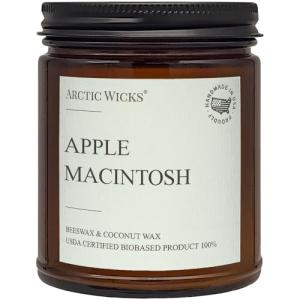 Apple Macintosh Scented Candle | 9oz Amber Jar | Arctic Wicks Non-Toxic Coconut & Beeswax Candles | Hand-Poured Clean Burning Eco-Friendly Candle | Fall Apple Orchard Scent | 100% USDA Biobased