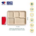 JOLLY CHEF Compostable 𝟱 Compartment Paper Plates 𝟭𝟭 * 𝟴 𝗶𝗻𝗰𝗵 [𝟭𝟬𝟬 𝗣𝗮𝗰𝗸] Heavy Duty Natural Divided Disposable Eco-Friendly Biodegradable Containers Food Trays for Dinner Lunch Buffet