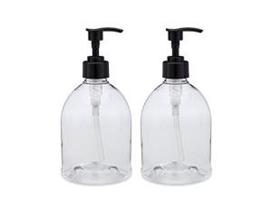 (2 Pack) Earth's Essentials Versatile 16 Ounce Refillable Designer Pump Bottles. Excellent Liquid Hand Soap, Homemade Lotion, Shampoo and Massage Oil Dispensers. Shatterproof PET Plastic.