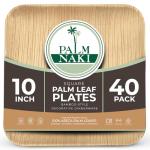 PALM NAKI Eco-Friendly Palm Leaf Plates - 10-Inch Square - Bamboo Style (40 Pack), Sustainable, Decorative & Compostable Tableware (10" Plates)
