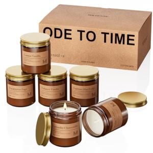 M&SENSE 6 Pack Candles Gift for Home Scented Aromatherapy Candle Set for Women Soy Wax Long Lasting Amber Jar Candles Gift for Birthday Housewarming Mother's Valentine Day