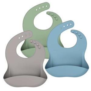Cuddle Campus Set of 3 Silicone Bibs for Babies & Toddlers,Soft Adjustable Bibs with Pocket Food Catcher for Baby Girl,Boy(Set 8)