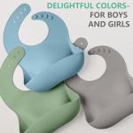 Cuddle Campus Set of 3 Silicone Bibs for Babies & Toddlers,Soft Adjustable Bibs with Pocket Food Catcher for Baby Girl,Boy(Set 8)