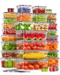 KEMETHY 60 PCS Food Storage Containers with Lids, BPA-Free Plastic Food Containers for Kitchen Storage, Leak Proof, Reusable Meal Prep Containers with Labels & Pen