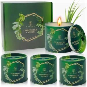 Citronella Candles Outdoor Natural Mosquito Bug Repellent Soy Wax Tin Candles Eco-Friendly Gift for Women Suit for Garden, Patio, Camping, Summer Parties