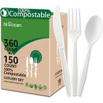 BIOCEAN 100% Compostable No Plastic Knives Forks Spoons Utensils, Heavyweight Heavy Duty Eco Friendly Flatware for Lounge Party Wedding BBQ Picnic Camping