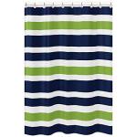 Sweet Jojo Designs Navy Blue, Lime Green and White Kids Bathroom Fabric Bath Stripes Shower Curtain