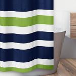 Sweet Jojo Designs Navy Blue, Lime Green and White Kids Bathroom Fabric Bath Stripes Shower Curtain
