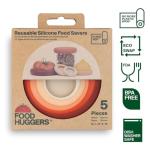 Food Huggers 5pc Reusable Silicone Food Savers | BPA Free & Dishwasher Safe | Fruit & Vegetable Produce Storage for Onion, Tomato, Lemon, Banana, Cans & More | Round, Terracotta
