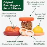 Food Huggers 5pc Reusable Silicone Food Savers | BPA Free & Dishwasher Safe | Fruit & Vegetable Produce Storage for Onion, Tomato, Lemon, Banana, Cans & More | Round, Terracotta