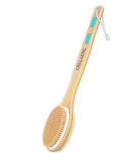 Chillaxing Long Handle Shower Brush – Eco-Certified, Eco-Friendly, 100% Vegan & Cruelty-Free, Dual-Sided Soft & Stiff Bristles, Back Scrubber & Body Exfoliator for Wet or Dry Brushing