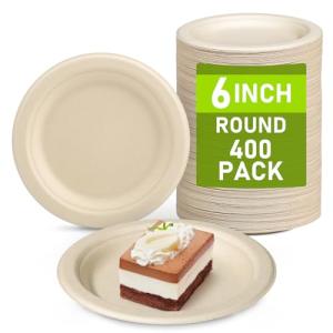 Uniecocus Paper Plates Bulk 400 Count, Small 6 inch Eco Friendly Plates, Compostable Biodegradable Disposable for Party, Everyday