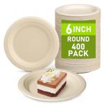 Uniecocus Paper Plates Bulk 400 Count, Small 6 inch Eco Friendly Plates, Compostable Biodegradable Disposable for Party, Everyday