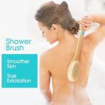 Chillaxing Long Handle Shower Brush – Eco-Certified, Eco-Friendly, 100% Vegan & Cruelty-Free, Dual-Sided Soft & Stiff Bristles, Back Scrubber & Body Exfoliator for Wet or Dry Brushing