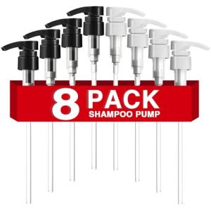 8-Pack Shampoo Pump for Liter 33.8 oz Shampoo and Conditioner, Pump Dispenser Fits Most Salon Bottles with 1-inch Wide Opening, Black & White Replacement Pump for Soft Hair Products, Body Wash, Lotion