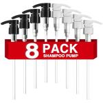 8-Pack Shampoo Pump for Liter 33.8 oz Shampoo and Conditioner, Pump Dispenser Fits Most Salon Bottles with 1-inch Wide Opening, Black & White Replacement Pump for Soft Hair Products, Body Wash, Lotion