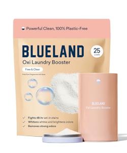 BLUELAND Oxi Laundry Booster Powder with Tin, Starter Set, Fragrance Free & Clear, 25 Loads, 17.6 oz, Plastic-Free, Eco Friendly, Oxy Cleaner, Stain Remover