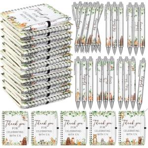 Skyygemm 30 Set Woodland Animal Baby Shower Favors Gifts for Guests Includes Woodland Animal Small Spiral Notebook Bulk Forest Retractable Ballpoint Pen Black Ink for Baby Shower Gender Reveal Guest