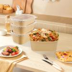 50 Pack 35oz Paper Food Containers with Lids, Cardboard Meal Prep Containers, Disposable Compostable Kraft Paper Bowls with Lids for Hot/Cold Food, Salad, Leftovers, Snacks, Desserts - Rectangular