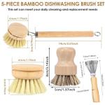 5 pcs Bamboo Kitchen Brush Set| Valuable Cleaning Tool Kit| Plastic-Free & Eco-Friendly Products| Gift for Women Mom