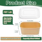 50 Pack 35oz Paper Food Containers with Lids, Cardboard Meal Prep Containers, Disposable Compostable Kraft Paper Bowls with Lids for Hot/Cold Food, Salad, Leftovers, Snacks, Desserts - Rectangular