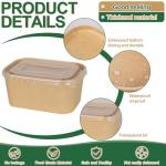 50 Pack 35oz Paper Food Containers with Lids, Cardboard Meal Prep Containers, Disposable Compostable Kraft Paper Bowls with Lids for Hot/Cold Food, Salad, Leftovers, Snacks, Desserts - Rectangular