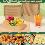 50 Pack 35oz Paper Food Containers with Lids, Cardboard Meal Prep Containers, Disposable Compostable Kraft Paper Bowls with Lids for Hot/Cold Food, Salad, Leftovers, Snacks, Desserts - Rectangular