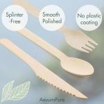 350 Pieces Compostable Wooden Cutlery Set - Disposable Wood Utensils(140 Forks,105 Spoons,105 Knives)-Bamboo Silverware And Plastic Flatware Alternative,Heavy Duty Serving Utensils For Party/Picnic