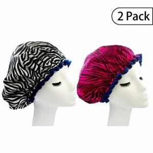 Bleu Bath (2 Pack) Sexy Lovely Fashion Style Hair Cap Extra Large Double Layer Lined Waterproof Durable Eco-Friendly Shower Cap with Tight Elastic-Fashionista Collection Bath Cap (Sexy Style)