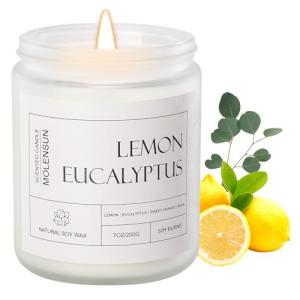 Molensun Lemon Eucalyptus Scented Candles, Mother's Day Gifts, Aromatherapy Jar Candle, 7 oz Long Lasting Candles, Soy Wax Candle Gift for Women