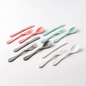 KNORK Eco 12 Piece (Fork, Knife, Spoon) Plant Based Cutlery Bamboo Reusable Flatware Set, (Mint, coral, white, gray)