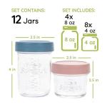 WeeSprout Glass Baby Food Storage Jars w/ Lids (4/8 oz, 12 Pack Set) Snack, Reusable Small Containers, Breast Milk, Fridge, Freezer, Microwave & Dishwasher Safe, Essential Must Have for Infants