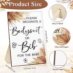 Roowest 35 Pcs Baby Shower Bibs Games Design Wooden Baby Shower Party Game Sign DIY Bodysuit Sign 15 White Blank Feeder Bibs 9 Bodysuit 10 Markers for Party Supplies(Boho)