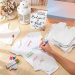 Roowest 35 Pcs Baby Shower Bibs Games Design Wooden Baby Shower Party Game Sign DIY Bodysuit Sign 15 White Blank Feeder Bibs 9 Bodysuit 10 Markers for Party Supplies(Boho)