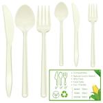 Compostable No Plastic Knives Plastic Forks Plastic Spoons Plastic Utensils, Compostable Cutlery Set is Eco Friendly Products for Lounge Party Wedding BBQ Picnic Camping